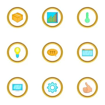 Computer setting icons set, cartoon style Stock Illustration