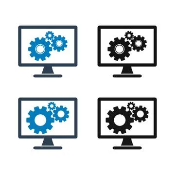Computer Settings Icon set. Flat style vector EPS. Stock Illustration