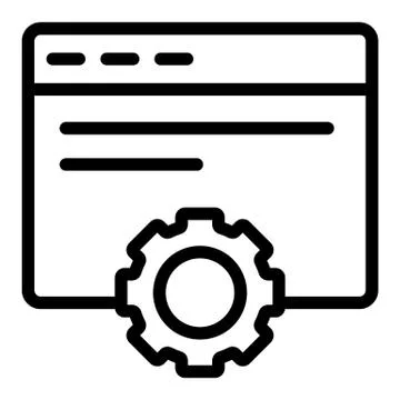 Computer settings line icon. Pc window with mechanical gear vector illustration Stock Illustration