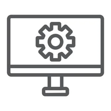 Computer settings line icon, technology and equipment, monitor with gear sign Stock Illustration