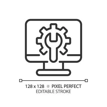 Computer settings pixel perfect linear icon 스톡 일러스트