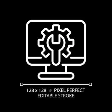 Computer settings pixel perfect white linear icon for dark theme 스톡 일러스트