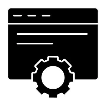 Computer settings solid icon. Pc window with mechanical gear vector illustration Stock Illustration