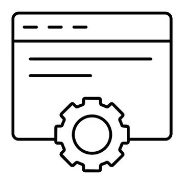 Computer settings thin line icon. Pc window with mechanical gear vector イラスト素材