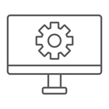 Computer settings thin line icon, technology and equipment, monitor with gear Stock Illustration