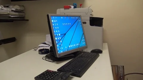 A computer setup on a desk Stock Footage 82680607