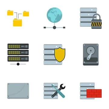 Computer setup icons set, flat style 스톡 일러스트