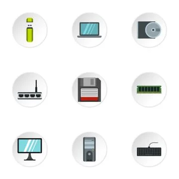 Computer setup icons set, flat style 스톡 일러스트