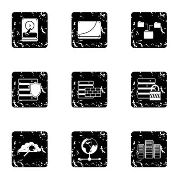 Computer setup icons set, grunge style 스톡 일러스트