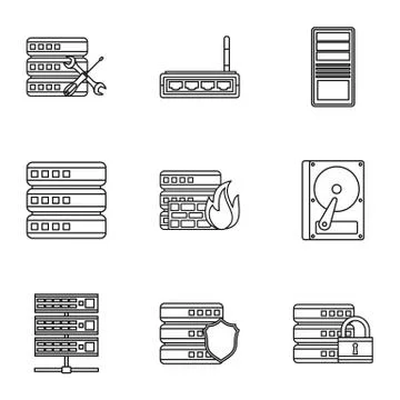 Computer setup icons set, outline style 스톡 일러스트