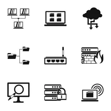 Computer setup icons set, simple style 스톡 일러스트