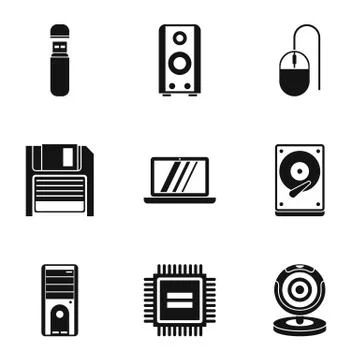 Computer setup icons set, simple style 스톡 일러스트