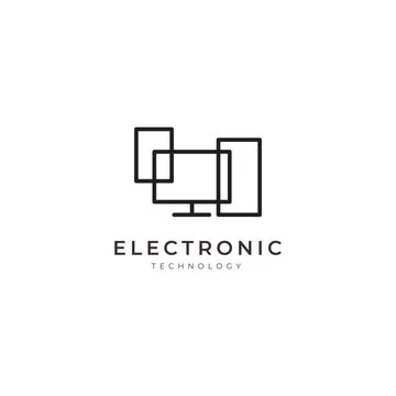 Computer setup line minimalist logo design Stock Illustration