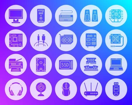 Computer shape carved flat icons vector set イラスト素材