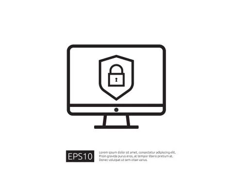 Computer shield line icon, Privacy Data protection and Internet VPN Security  Stock Illustration