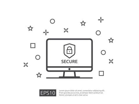 Computer shield line icon, Privacy Data protection and Internet VPN Security  Stock Illustration