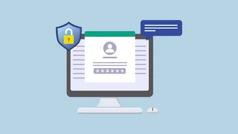 Computer with Shield, Log in Security concept 2d Animation with Alpha Matte Stock Footage 335340977
