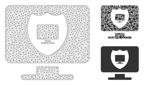 Computer Shield Vector Mesh Carcass Model and Triangle Mosaic Icon Stock Illustration