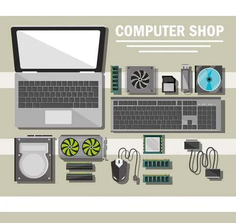 Computer shop poster Stock Illustration