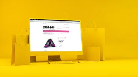 Computer with shopping bags Stock Illustration