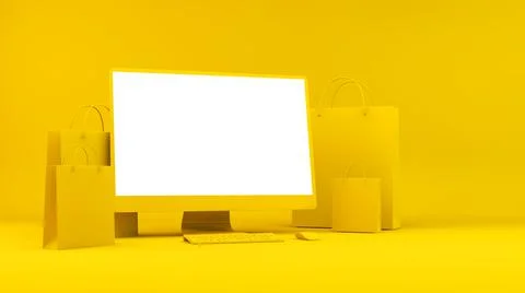 Computer with shopping bags Stock Illustration