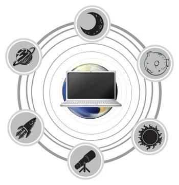 A computer showing access to everything 스톡 일러스트