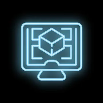 Computer showing augmented reality projection neon light style icon Illustrazione stock