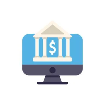 Computer showing bank building with dollar sign for online banking concept Stock Illustration
