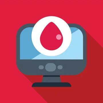 Computer showing blood drop icon representing online blood donation Stock Illustration