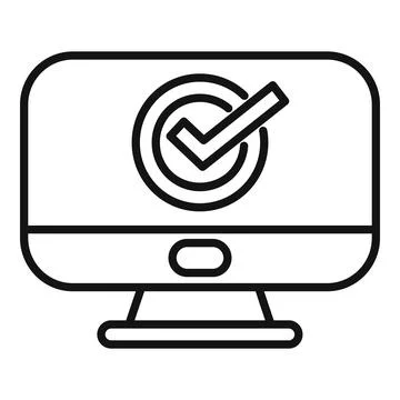 Computer showing check mark icon for online survey Stock Illustration