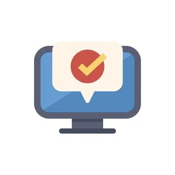 Computer showing check mark notification for online approval Stock Illustration