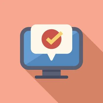 Computer showing check mark in speech bubble for online survey Stock Illustration