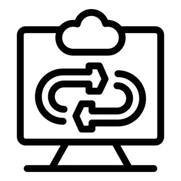 Computer showing cloud computing synchronization process icon Stock Illustration