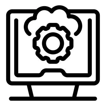 Computer showing cloud computing system with cogwheel icon 스톡 일러스트