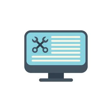 Computer showing crossed wrenches for online technical support Stock Illustration