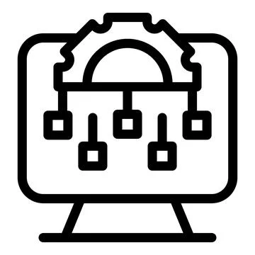 Computer showing data analysis process with gear and blocks icon Stock Illustration