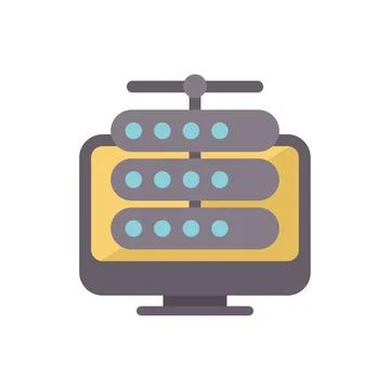 Computer showing database management system with servers connected to interne Illustrazione stock