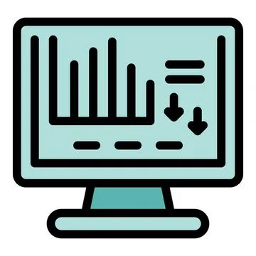 Computer showing declining bar graph and downward arrows Stockillustratie