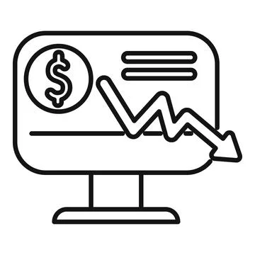 Computer showing declining financial chart with downward arrow and dollar sig 스톡 일러스트