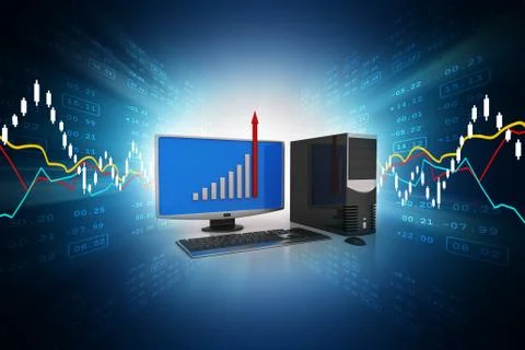 Computer showing a finance graph 스톡 일러스트