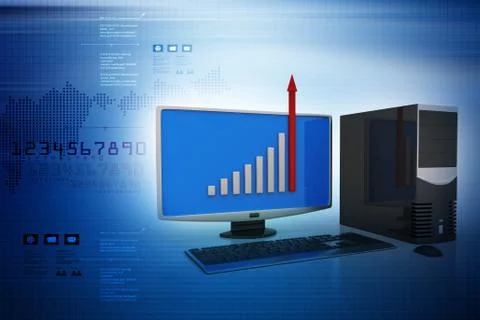 Computer showing a financial graph 스톡 일러스트