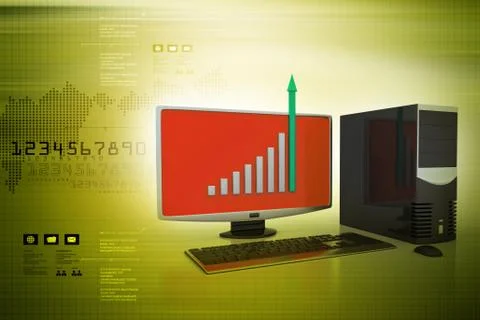 Computer showing a financial graph Illustrazione stock