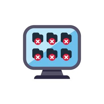 Computer showing folders containing files with errors displaying on screen Stock Illustration