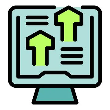 Computer showing growing up arrows analytics on screen 库存插图