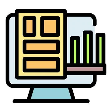 Computer showing growing bar graph and text file icon Illustrazione stock