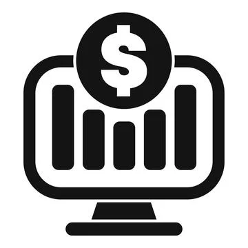 Computer showing growing money chart icon Illustrazione stock