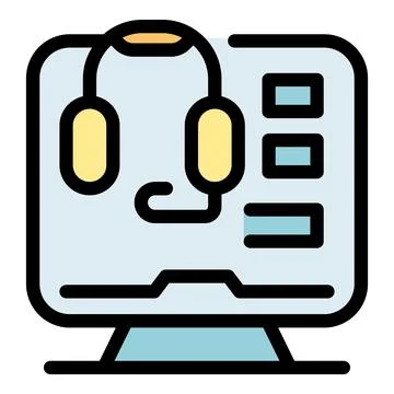 Computer showing headset and chat interface for online support Stock Illustration