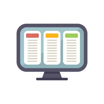 Computer showing kanban board with tasks for agile project management 스톡 일러스트