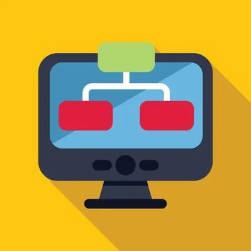 Computer showing local area network diagram icon Stock Illustration