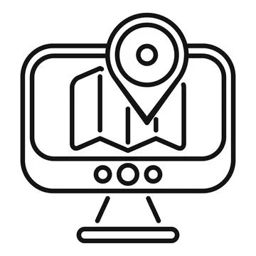 Computer showing location pin on map for online navigation Stock Illustration